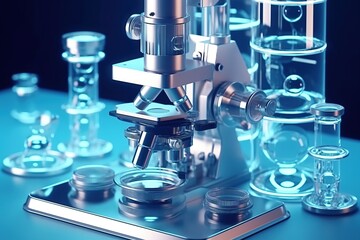 Microscope chemistry. microbiology magnifying tool and symbol of chemical science exploration, biology, chemistry, liquid inspection, medical equipment, science and healthcare