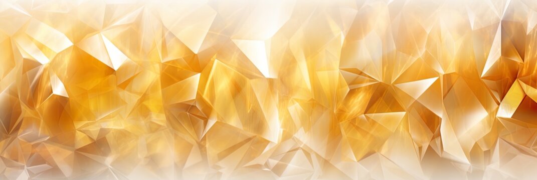 Irregular triangles, shapes, polymorphs in gold, white and pale silver. Luxury shades. Abstract card, banner. Festive background.