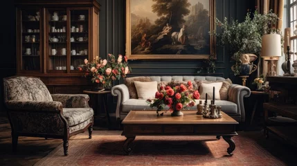 Deurstickers a beautifully decorated living room with antique furniture and famous paintings © medienvirus