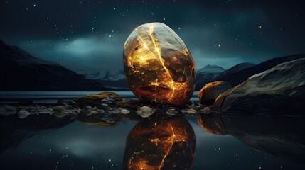 a huge stone with a surface studded with precious stones