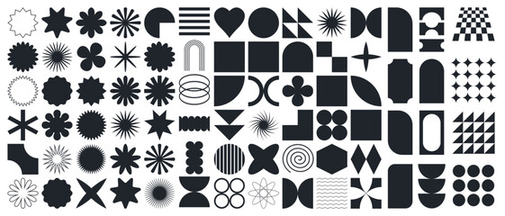 Big vector set of brutalist geometric shapes. Modern abstract graphic design elements. Vector illustration