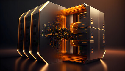 3d rendering of data storage concept. Computer generated abstract background,Digital data storage concept. Generative AI.