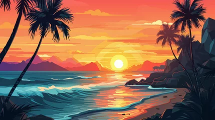 Fotobehang Summer tropical beach landscape background. Exotic paradise beachside on sunset. © Bisams