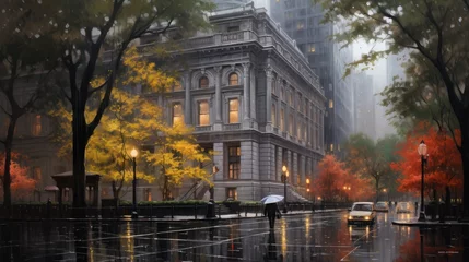 Foto auf Glas classic american architecture rain and fog new york © medienvirus