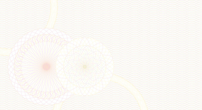 light pink, green and yellow guilloche background with rosette