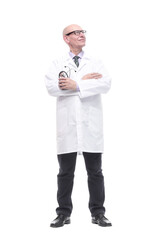 in full growth. confident doctor with a stethoscope in hand.