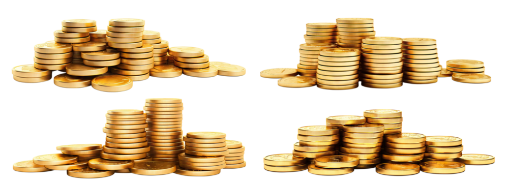 Set of gold coins stacks, cut out