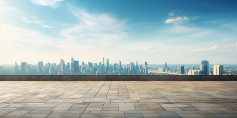 Empty roof top balcony with cityscape background