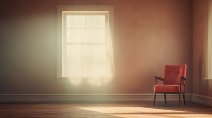 Red classic chair in an empty room