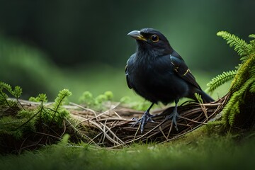 Fototapeta premium blackbird on a branch generated by AI