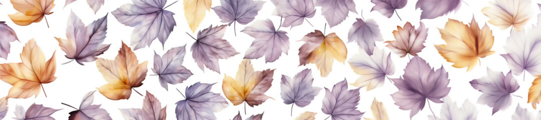 Watercolor lavender and yellow leaves pattern on white background