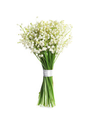 Beautiful lily of the valley bouquet on white background