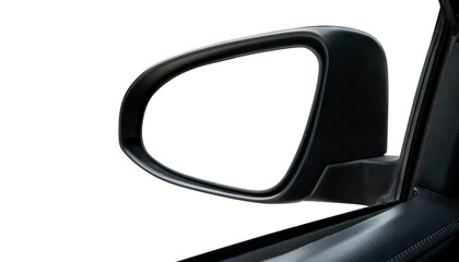 side rear-view mirror on a car  isolated with clipping path on white background
