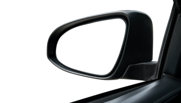 side rear-view mirror on a car  isolated with clipping path on white background