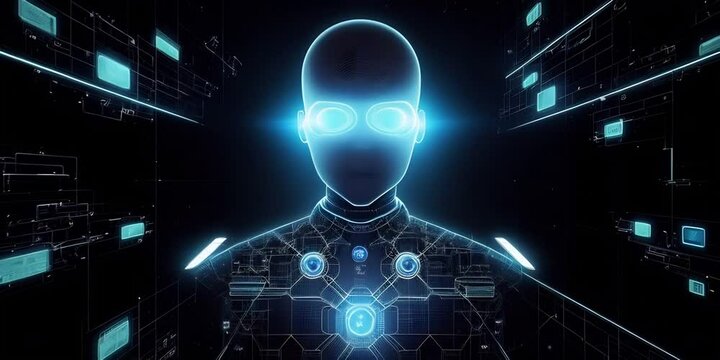 A digital entity taking it's first form from a screen into the three dimensional world, future technology taking over humanity, Generative AI