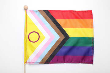 Fototapeta premium Bright progress flag on white background. LGBT pride