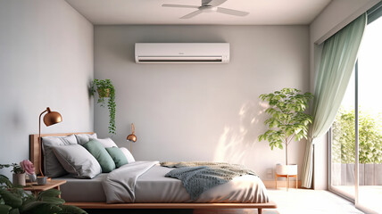 Air conditioner in Stylish interior of bedroom.generative ai