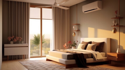 Fototapeta na wymiar Air conditioner in Stylish interior of bedroom.generative ai