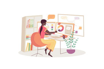 Design company concept with people scene in the flat cartoon style. Designer selects colors for a new project.  illustration.