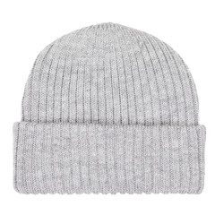 Gray knitted winter bobble hat of traditional design isolated