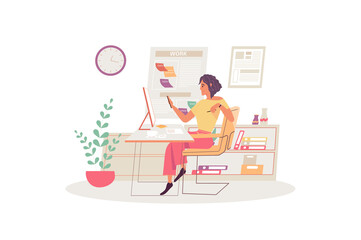 Time management concept with people scene in the flat cartoon style. Woman plans her time to get everything done.  illustration.