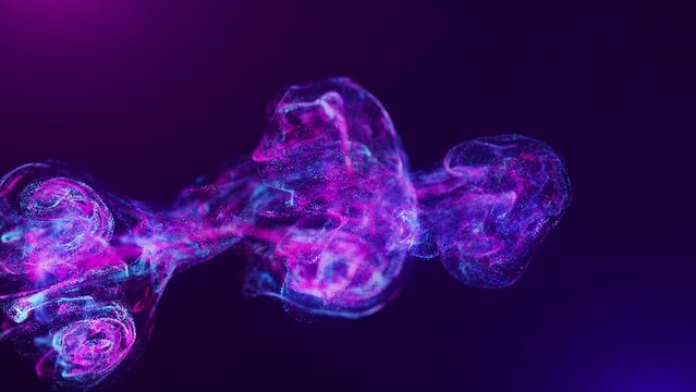 Abstract fluid explosion iridescent purple waves glowing energy with blur effect in water. Colorful ink in water. Digitally generated, hologram. Abstract Fluid background. Magical chemical reaction ma