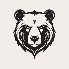 Bear head one color vector logo, emblem, icon for company or sport team branding. Tattoo art style.