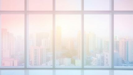 view from plastic windows in the city, soft color pastel background, modern city windows of an apartment building