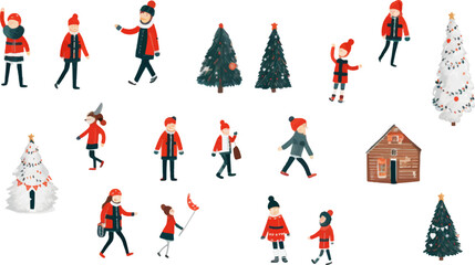 Fototapeta na wymiar Christmas, New Year holidays big set. Flat style collection. Vector illustration on a white background
