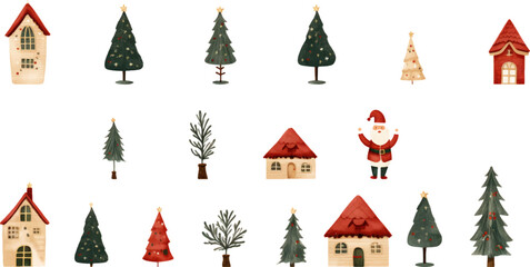 Christmas, New Year holidays big set. Flat style collection. Vector illustration on a white background