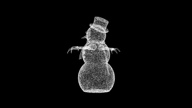 3D Snowman rotates on black background. Christmas and Happy New Year concept. Winter holidays. Business advertising backdrop. For title, text, presentation. 3d animation 60 FPS