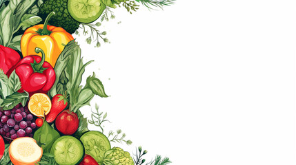 Side frame of healthy fruits vegetables food blank frame for text or wording vector illustration on white background