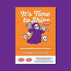 Halloween Party Poster with grim reaper macsot