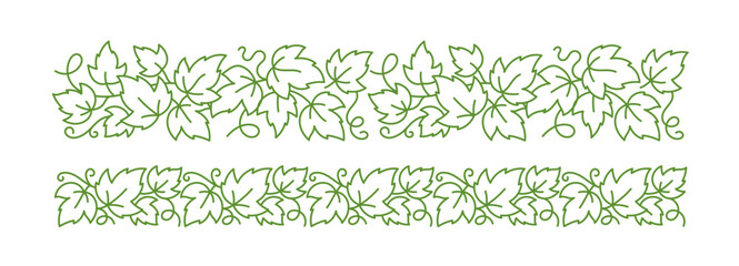 Grape horizontal design element. Vine leaves. Editable outline stroke. Vector line.