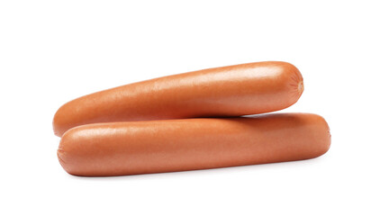 Fresh raw sausages isolated on white. Ingredients for hot dogs