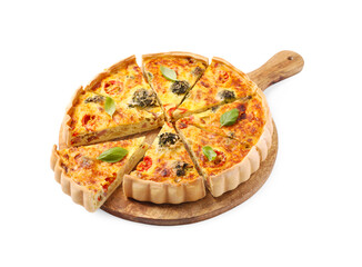 Delicious homemade vegetable quiche isolated on white