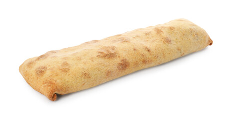 Delicious strudel with tasty filling isolated on white