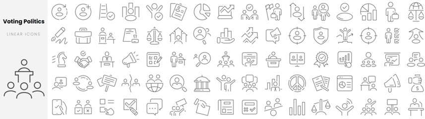 Set of linear Voting politics icons. Thin outline icons pack. Vector illustration. - obrazy, fototapety, plakaty