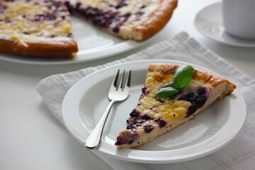 Piece of traditional Wallachian blueberry pie called 