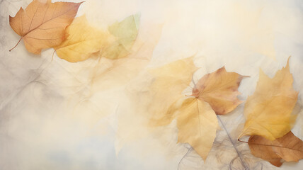Naklejka na ściany i meble autumn background prints of dry leaves on paper scrapbooking, soft color delicate pastel colors blank copy space