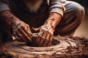 A dedicated potter immerses hands in clay, meticulously sculpting and shaping a pot, bringing life to raw earth with artistry and passion. - Powered by Adobe