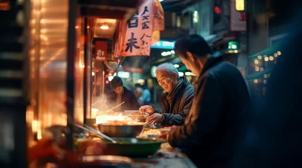  Asian people eating dinner at street food market outdoor - Travel and culture concept - Model by AI generative  © DisobeyArt