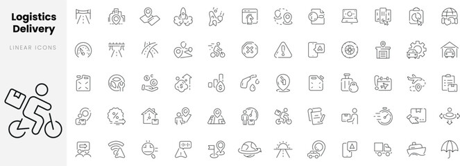 Fototapeta premium Set of linear Logistics delivery icons. Thin outline icons pack. Vector illustration.
