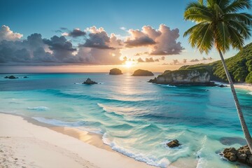 Fototapeta premium sunset in beach with palm trees