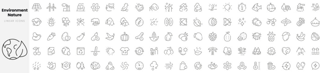 Set of linear Environment nature icons. Thin outline icons pack. Vector illustration.