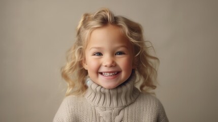 Fototapeta premium Bright-eyed blonde toddler radiating happiness in a studio portrait.