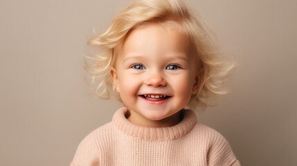 Radiant young girl in a studio, spreading joy with her smile.