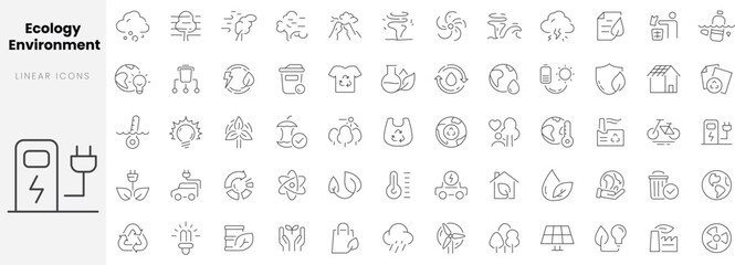Set of linear Ecology environment icons. Thin outline icons pack. Vector illustration. - obrazy, fototapety, plakaty