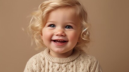 Innocent blonde toddler capturing hearts with her cheerful pose.