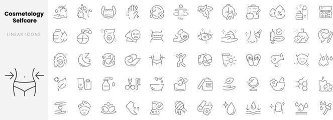 Set of linear Cosmetology selfcare icons. Thin outline icons pack. Vector illustration.